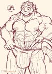  abs biceps black_nose bulge clothing fur hatake huge_muscles liquid male mammal muscular pecs quads sketch smile snout solo song_note triceps underwear water_hose 