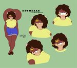  2017 anthro buckteeth clothing eyes_closed grin hair hair_over_eye headshot_portrait kencougr looking_at_viewer mammal model_sheet portrait rochelle_(rochelle) rodent shirt short_hair shorts simple_background slightly_chubby smile solo squirrel teeth voluptuous yellow_eyes 