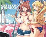  ;d alternate_hairstyle american_flag american_flag_bikini american_flag_print ass bikini blonde_hair blue_eyes blue_sky breasts brown_hair car car_wash cleavage collarbone cowboy_shot day flag_print ground_vehicle hat hose huge_breasts iowa_(kantai_collection) kantai_collection kekocha looking_at_viewer looking_back mini_hat mismatched_bikini motor_vehicle multiple_girls navel one_eye_closed one_side_up open_fly open_mouth palm_tree ponytail saratoga_(kantai_collection) short_shorts shorts sideboob sidelocks sky smile sparkle star stomach strap_gap sweat swimsuit tree white_bikini 