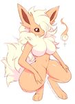  2017 anthro big_breasts breasts canine crouching digital_media_(artwork) eeveelution female flareon fox fur hair happy looking_at_viewer mammal napdust nintendo nude orange_fur pok&eacute;mon simple_background smile solo spread_legs spreading thick_thighs video_games white_background white_fur 