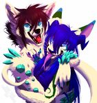  5_fingers blue_eyes blue_hair blue_nose canine fur hair kero_tzuki male mammal open_mouth smile teeth tongue white_fur 