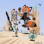  2015 action_pose anthro barefoot bb-8 brian_kesinger canine crossover dipstick_ears dipstick_tail disney female fox group hamster holding_object judy_hopps lagomorph male mammal multicolored_tail nick_wilde outside rabbit rodent running size_difference staff star_wars tie_fighter zootopia 