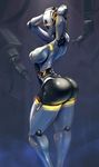  arms_up ass bald breasts commentary cutesexyrobutts glados highres large_breasts machinery neon_trim no_nipples one-eyed personification portal portal_(series) portal_2 robot robot_joints solo yellow_eyes 