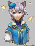  absurdres animal_ears blue_eyes cat_ears catboy commentary_request highres ledo_vassar male_focus pop-up_story silver_hair solo star twitter_username umino_kiri 