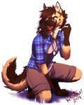  2013 4_toes 5_fingers anthro barefoot black_nose clothed clothing digitigrade ear_piercing female hyena kero_tzuki mammal piercing simple_background smile solo teeth toes tongue white_background 