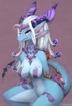  2019 anthro breasts digital_media_(artwork) dragon female hair hi_res kameloh looking_at_viewer simple_background smile solo white_hair 