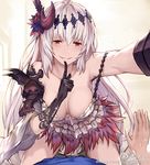 arm_up armpits assertive bangs black_gloves breasts dark_jeanne dress finger_to_mouth gloves granblue_fantasy grin hair_ornament horn jeanne_d'arc_(granblue_fantasy) large_breasts lialight long_hair looking_at_viewer naughty_face red_eyes single_pauldron smile solo_focus strap_slip sweatdrop very_long_hair watermark web_address white_dress white_hair 