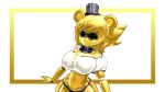  anthro big_breasts black_bow_tie black_clothing black_eyes black_thong black_top_hat black_underwear breasts clothing female five_nights_at_freddy&#039;s fur golden_freddy_(fnaf) golden_fredina_(cally3d) hi_res mammal no_pupils prykez scottgames shirt solo thong topwear underwear ursid video_games yellow_body yellow_fur 