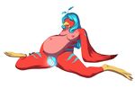  anthro avian bird bourbon._(artist) breasts female kneeling laying_egg nipples nude pregnant pussy smile solo thick_thighs tongue tongue_out 