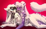  2017 5_fingers anthro blue_eyes breasts canine cat dog featureless_breasts feline fur hair kero_tzuki mammal pink_nose purple_eyes purple_fur simple_background smile white_hair 