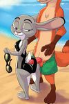  akiric anthro disney female fur judy_hopps lagomorph looking_back mammal multicolored_fur nick_wilde nude purple_eyes rabbit zootopia 