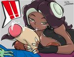  2017 areola big_breasts blush breasts cephalopod clothed clothing cum digital_media_(artwork) female gloves hair huge_breasts humanoid inkling jyto looking_at_viewer male marina_(splatoon) marine nintendo nipples open_mouth penis simple_background smile splatoon squid tentacle_hair tentacles video_games 