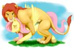  cutie_mark duo equine feathers feline female feral fluttershy_(mlp) friendship_is_magic fur grass hair hooves lion male male/female mammal my_little_pony paws pegasus pink_hair red_hair sex wings yellow_feathers yellow_fur z-lion 