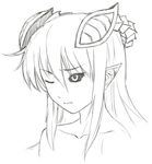 :s black_sclera closed_mouth collarbone demon_girl eyebrows_visible_through_hair greyscale horns lilim_(monster_girl_encyclopedia) long_hair looking_to_the_side mari_(maritan) maritan_(pixelmaritan) monochrome monster_girl_encyclopedia nude one_eye_closed original pointy_ears portrait simple_background solo v-shaped_eyebrows white_background 