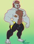  anthro beard bulge clothed clothing facial_hair looking_at_viewer male mammal marlon.cores muscular muscular_male pecs smile solo standing tight_clothing topless ursine 