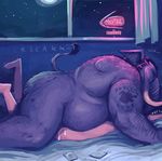  anthro bed cum dramamine duo elephant hairy lying male male/male mammal motel musclegut on_front overweight sex wrapped_condom 