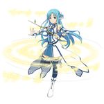  asuna_(alo-sao) blue_eyes blue_hair blush long_hair smile sword sword_art_online warrior 