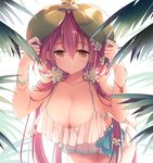  breasts cleavage closed_mouth collarbone dress flower granblue_fantasy hair_flower hair_ornament hanging_breasts large_breasts leaf leaning_forward long_hair looking_at_viewer mizuno_(suisuiw) no_bra pink_hair plant_girl pointy_ears revision smile solo twintails white_background white_flower yellow_eyes yggdrasil_(granblue_fantasy) 