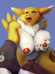  2017 anthro breasts digimon duo female first_person_view fur general-irrelevant hi_res male male/female male_pov nipples one_eye_closed penetration penis renamon saliva sex sweat tongue tongue_out yellow_fur 