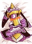  aegislash bed blush cyclops maid nintendo no_humans pokemon pokemon_(creature) pokemon_xy purple_eyes solo sword tagme 