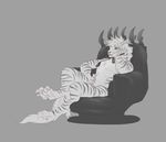  anthro chair charr claws dagos fangs feline female flat_chested fluffy fluffy_tail fur guild_wars horn mammal mane multi_ear muscular nude simple_background sitting solo video_games whip white_fur 