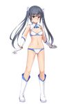  bangs bikini black_hair blush breasts brown_eyes cleavage detached_collar eto full_body gloves hair_ribbon highres long_hair looking_at_viewer magical_girl midriff navel original ribbon small_breasts smile solo standing swimsuit transparent_background twintails 
