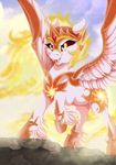  armor daybreaker_(mlp) dennyvixen equine female feral friendship_is_magic fur hooves horn mammal my_little_pony open_mouth smile solo teeth white_fur winged_unicorn wings yellow_eyes 