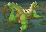  2015 anthro backsack balls butt claws digital_media_(artwork) green_scales lying male mortal_kombat nude on_front outside qwertydragon raised_tail reptile reptile_(mortal_kombat) scales scalie sharp_teeth solo teeth toe_claws tongue tongue_out video_games water yellow_eyes 