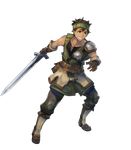  armor belt black_hair boots brown_eyes brown_gloves collarbone dark_skin dark_skinned_male fire_emblem fire_emblem_echoes:_mou_hitori_no_eiyuuou fire_emblem_heroes full_body gloves grey_(fire_emblem) headband highres holding holding_sword holding_weapon kawasumi_mahiro knee_boots looking_away male_focus official_art pants shoulder_armor sleeveless smile solo standing sword transparent_background weapon 