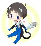  black_hair blue_eyes blush chibi electric_plug heart ikari_shinji kururugi_shiro male_focus miniboy neon_genesis_evangelion open_mouth plugsuit pun smile solo too_literal 