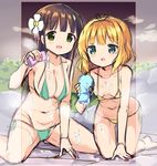  :d bad_id bad_twitter_id bikini blonde_hair blush breasts brown_hair cleavage collarbone flower gochuumon_wa_usagi_desu_ka? green_eyes hair_flower hair_ornament kirima_sharo kurou_(quadruple_zero) large_breasts long_hair micro_bikini multiple_girls navel onsen open_mouth outdoors ribbon short_hair sitting sketch small_breasts smile stomach suggestive_fluid swimsuit tears ujimatsu_chiya work_in_progress 