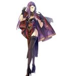  black_gloves black_legwear breasts cape circlet cleavage dress earrings fire_emblem fire_emblem_echoes:_mou_hitori_no_eiyuuou fire_emblem_heroes full_body fur_trim gloves hair_over_one_eye high_heels highres jewelry lace lace-trimmed_thighhighs lace_trim large_breasts lips lipstick long_hair looking_at_viewer makeup official_art purple_eyes purple_hair side_slit smile solo sonia_(fire_emblem_gaiden) strapless strapless_dress thighhighs transparent_background turtleneck yura_(ub4u) 