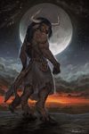  amenlona anthro black_hair bovine braided_hair brown_eyes cattle hair hooves horn male mammal moon night outside sky solo star starry_sky 