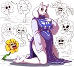  ... 4_toes ? ambiguous_gender anthro big_breasts blush breasts caprine clothed clothing dialogue dress english_text evil_grin fangs female flora_fauna flower flowey_the_flower fur goat hindpaw kneeling mammal mature_female mother parent paws plant smile sorcerushorserus sweat teeth text toes tongue tongue_out toriel undertale video_games white_fur 
