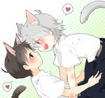  animal_ears blush brown_eyes cat_ears cat_tail fang heart ikari_shinji kururugi_shiro male_focus multiple_boys nagisa_kaworu neon_genesis_evangelion open_mouth red_eyes spoken_heart tail yaoi 