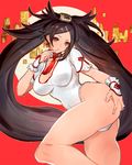  alternate_color alternate_costume ass ass_grab black_hair breasts brown_eyes cleavage covered_navel guilty_gear guilty_gear_xrd hair_ornament kuradoberi_jam large_breasts leotard long_hair oro_(sumakaita) solo very_long_hair 