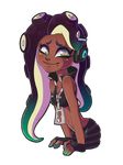  2017 bare_shoulders beauty_mark cephalopod clothing dark_skin emstylauzer female fingerless_gloves gloves green_eyes headphones hi_res humanoid jacket marina_(splatoon) marine nintendo not_furry octoling octopus solo splatoon tentacle_hair tentacles video_games 