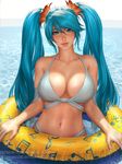  artist_name beamed_sixteenth_notes bikini blue_eyes blue_hair bra breasts closed_mouth collarbone day deviantart_username eighth_note gumroad_reward hair_between_eyes hair_ornament head_tilt highres innertube large_breasts league_of_legends light_smile lips long_hair looking_at_viewer musical_note navel paid_reward panties partially_submerged realistic sciamano240 signature sixteenth_note solo sona_buvelle standing stomach swimsuit twintails underwear very_long_hair watermark web_address white_bikini white_bra 