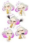  1girl :3 :d ^_^ absurdres angry armpits arms_up bare_shoulders blush clenched_teeth closed_eyes commentary_request crown domino_mask expressions face fang fingerless_gloves gloves half-closed_eyes happy highres hime_(splatoon) looking_at_viewer mask mole mole_under_mouth multicolored_hair nervous open_mouth pink_hair puchiman short_eyebrows short_hair simple_background sleeveless smile smug solo_focus sparkle splatoon_(series) splatoon_2 sweatdrop symbol-shaped_pupils teeth tentacle_hair twitter_username two-tone_hair upper_body v-shaped_eyebrows wavy_mouth white_background white_hair yellow_eyes zipper 