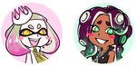  2017 beauty_mark blush cephalopod clothing crown dark_skin duo female green_eyes hair happy headphones humanoid inkling jacket marina_(splatoon) marine mask nintendo not_furry nyxon octoling octopus pearl_(splatoon) short_hair splatoon squid tentacle_hair tentacles video_games yellow_eyes 