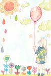  balloon child_drawing cloud colored_pencil_(medium) commentary_request flower kaga_rin looking_to_the_side outdoors socks solo standing star sun tamura_(yorlmlchl) traditional_media usagi_drop water_drop watercolor_(medium) 