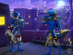  anthro canine city clothed clothing cosplay duo footwear hat male mammal map melee_weapon outside polearm raccoon scythe shoes sly_cooper sly_cooper_(series) standing vallhund video_games weapon 