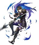  armor armored_boots bangs berkut_(fire_emblem) black_armor black_hair boots broken_armor cape fire_emblem fire_emblem_echoes:_mou_hitori_no_eiyuuou fire_emblem_heroes full_body fur_trim gauntlets grey_eyes highres holding holding_weapon long_sleeves looking_away male_focus mayachise official_art pants pauldrons polearm shoulder_armor solo torn_clothes transparent_background weapon 