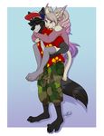 anthro caracal clothed clothing digital_media_(artwork) duo feline female fully_clothed male mammal raccoon wolfpsalm 