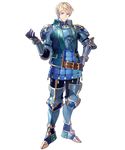  armor bangs belt blonde_hair cleive eyebrows_visible_through_hair fire_emblem fire_emblem_echoes:_mou_hitori_no_eiyuuou fire_emblem_heroes full_body gauntlets hand_on_hip highres looking_at_viewer male_focus mole mole_under_mouth official_art open_mouth purple_eyes smile solo standing tobi_(kotetsu) transparent_background 