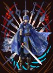  armor blue_hair cape falchion_(fire_emblem) fire_emblem fire_emblem:_akatsuki_no_megami fire_emblem:_ankoku_ryuu_to_hikari_no_tsurugi fire_emblem:_kakusei fire_emblem:_monshou_no_nazo fire_emblem:_rekka_no_ken fire_emblem:_shin_ankoku_ryuu_to_hikari_no_tsurugi fire_emblem:_shin_monshou_no_nazo fire_emblem:_souen_no_kiseki fire_emblem_if highres holding holding_sword holding_weapon looking_at_viewer male_focus marth ragnell smile solo sword techitoni weapon 