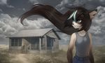  2017 anthro black_hair blue_eyes building cat clothed clothing detailed_background feline female grass hair house iskra mammal solo standing 