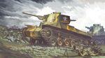  caterpillar_tracks cloud day grass ground_vehicle gun imperial_japanese_army machine_gun military military_vehicle motor_vehicle multiple_boys original rifle sdkfz221 tank type_97_chi-ha weapon 