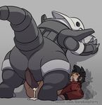  aggron anal anal_penetration baraking bottomless butt clothed clothing duo erection hi_res human interspecies male male/male mammal nintendo nude open_shirt penetration penis pok&eacute;mon pok&eacute;philia video_games 