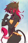  2016 anthro bikini black_fur clothing erection feline fur girly hair hi_res invalid_color invalid_tag lion luckypan male mammal penis red_fur red_hair simple_background solo standing swimsuit 